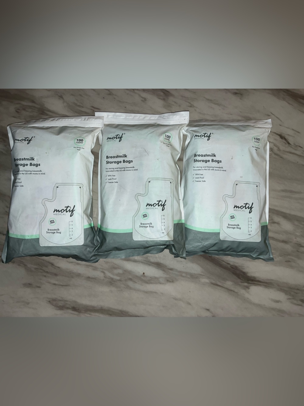Motif Breastmilk Storage Bags — White with Mint Accent (Pack of 3) 100ct